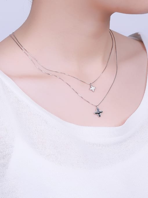 One Silver Double Chain Star Necklace 1