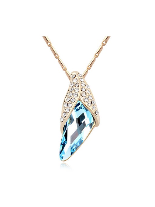 QIANZI Simple Shiny Blue austrian Crystals Alloy Necklace