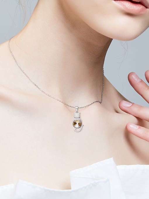 CEIDAI Fashion austrian Crystal Shiny Zirconias Kitten 925 Silver Necklace 1