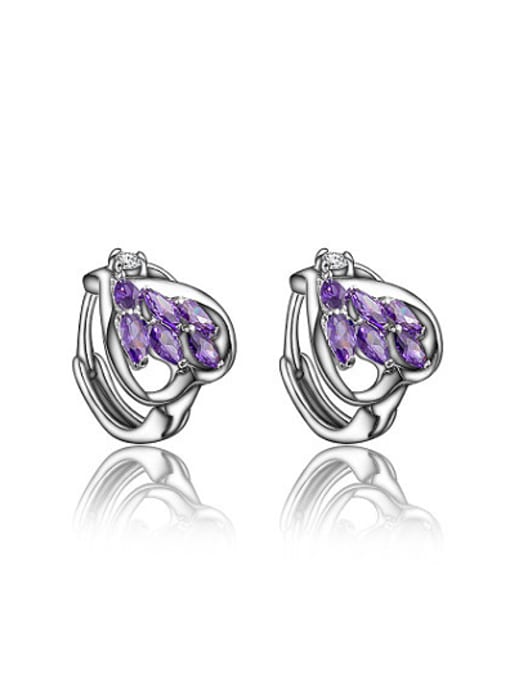 SANTIAGO Lovely Platinum Plated Purple Heart Shaped Zircon Clip Earrings 0