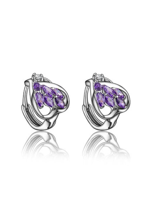 White Gold Lovely Platinum Plated Purple Heart Shaped Zircon Clip Earrings