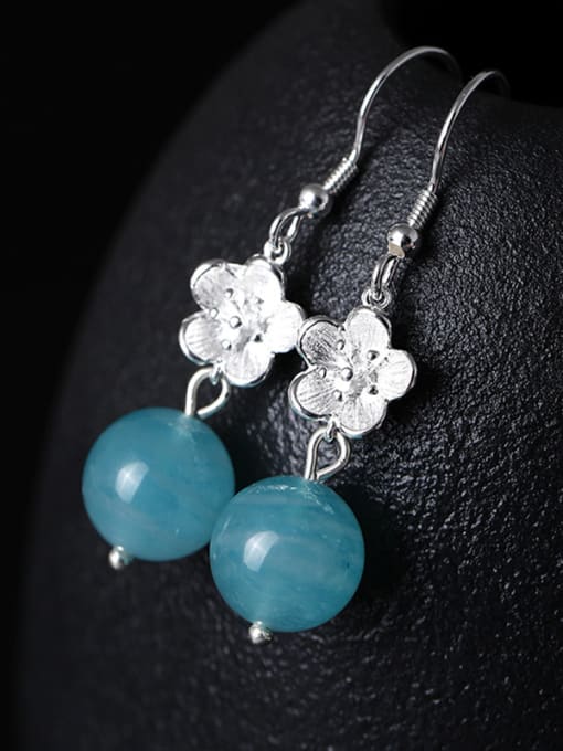 light blue Retro style Crystal Beads Little Flower 925 Silver Earrings