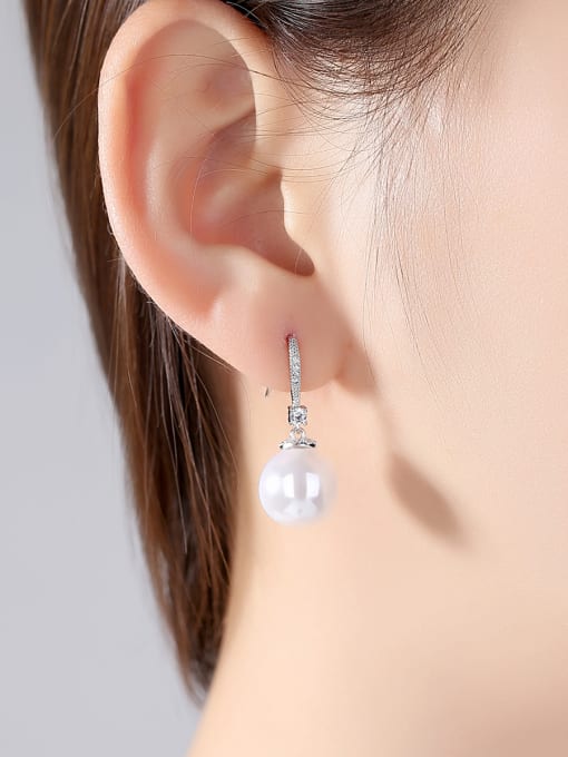 BLING SU Copper With White Gold Plated Simplistic Ball Drop Earrings 1