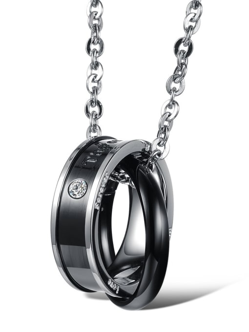 black Fashion Double Rings Titanium Lovers Necklace