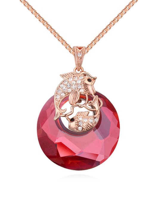 Rose Gold red Fashion austrian Crystals Double Fish Alloy Necklace