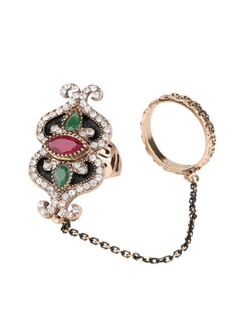 Gujin Retro style Double Ring Resin stones Crystals Alloy Ring