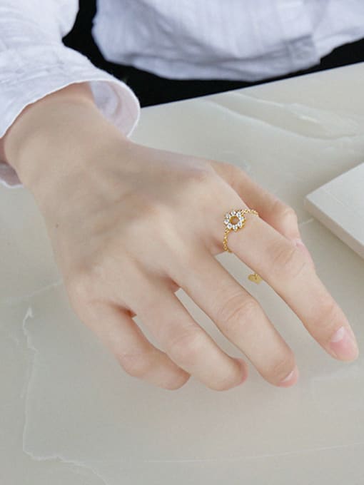 Gold Sterling silver micro-inlaid zircon flower chain adjustment ring