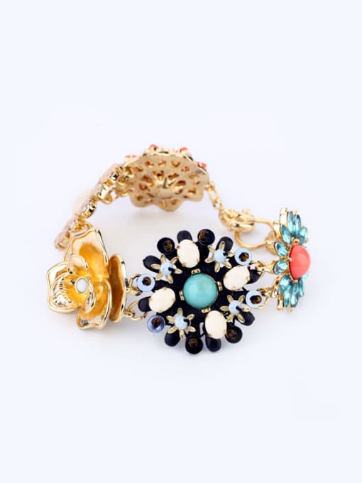 KM Alloy Colorful Flower Artificial Stones Woven Bracelet 0