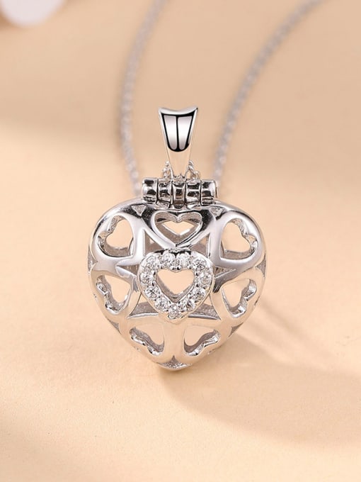One Silver Hollow Heart Pendant 0