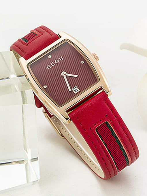 red 1 2018 GUOU Brand Simple Square Numberless Watch