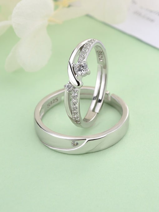 Dan 925 Sterling Silver WithCubic Zirconia Simplistic Lovers Free Size Rings