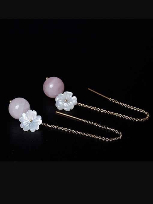 SILVER MI Fashion Natural Shell Flower Pink Crystal Bead 925 Silver Line Earrings