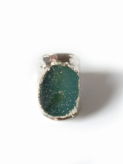 Green Exaggerated Natural Crystal Silver Plated Ring