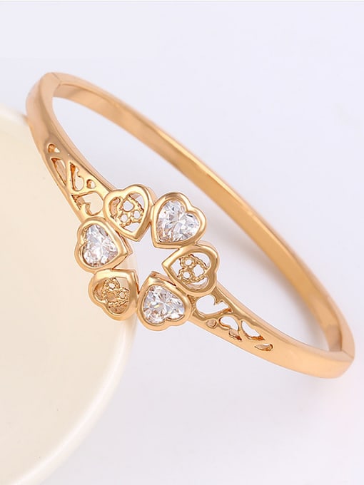 XP Copper Alloy Rose Gold Plated Fashion Hollow Heart-shaped Artificial Gemstones Bangle 1