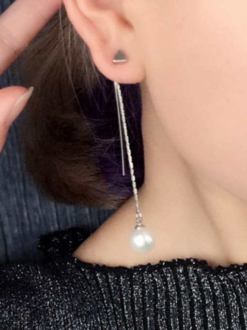 QIANZI Simple White Imitation Pearl Drop Earrings 1