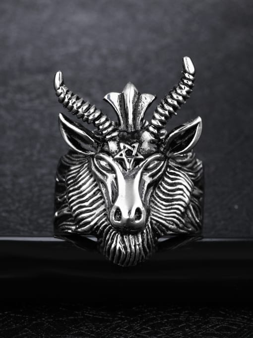 Open Sky Punk style Personalized Goat Head Titanium Ring 2