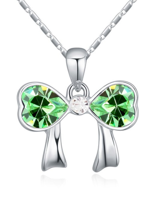 green Fashion Heart austrian Crystals Bowknot Pendant Alloy Necklace