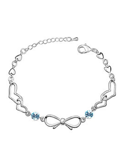 blue Simple Cubic austrian Crystals Little Bowknot Heart Alloy Bracelet