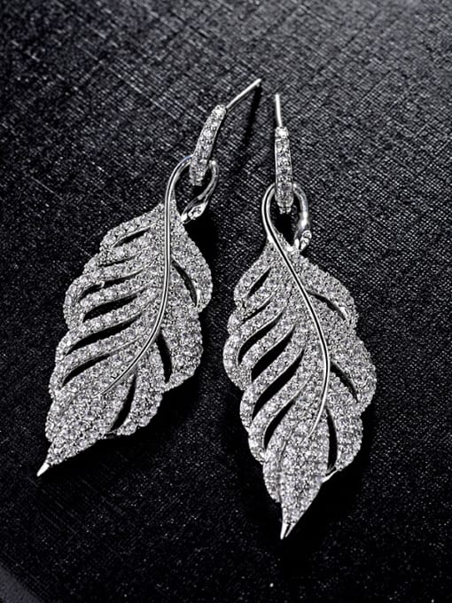 ALI Copper With 18k White Gold Plated Trendy Leaf Cluster Earrings 1