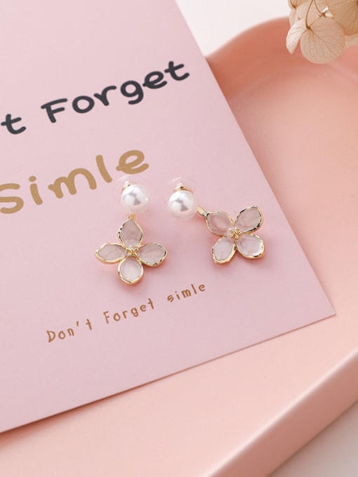 A Pink Alloy With Rose Gold Plated Cute Flower Drop Earrings