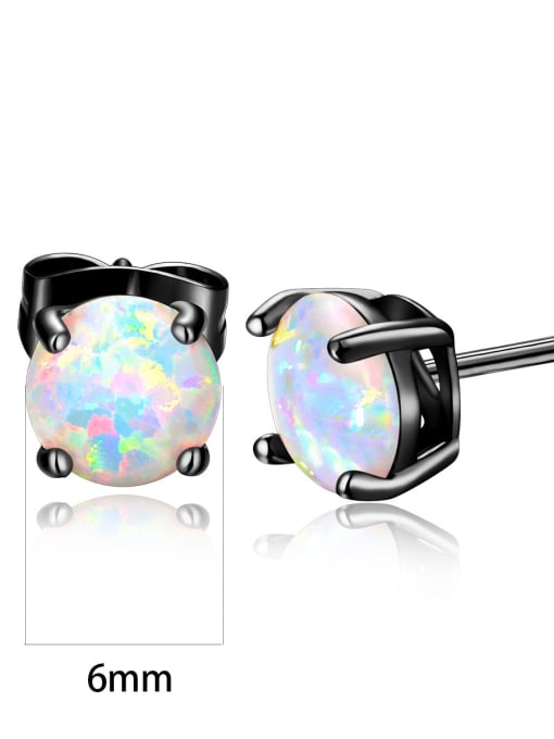 earring round-shaped White-Opal Gun back-plated earrings