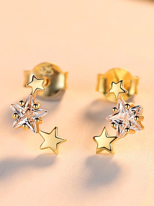 18KGold 925 Sterling Silver With 18k Gold Plated Cute Star Stud Earrings