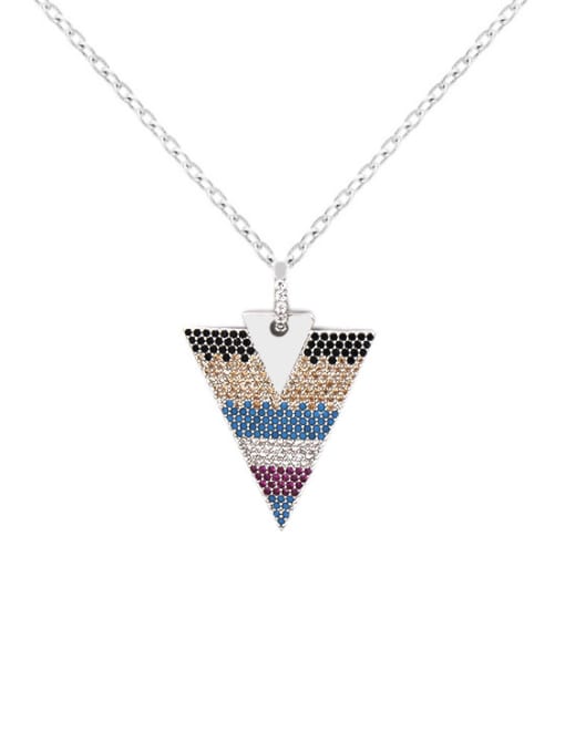 My Model Triangle Shaped Pendant Colorful Zircons Necklace