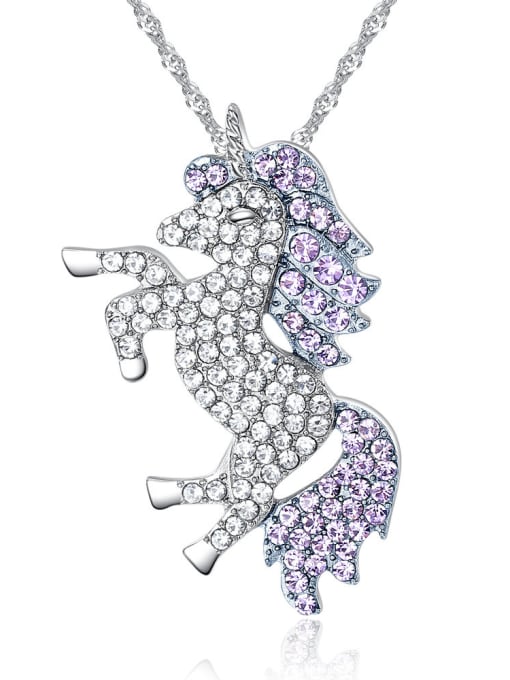 Purple Personalized Shiny Zirconias Unicorn Alloy Necklace