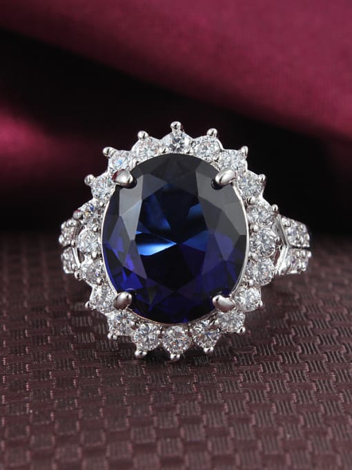 SANTIAGO Blue Oval Shaped Platinum Plated 4A Zircon Ring 2