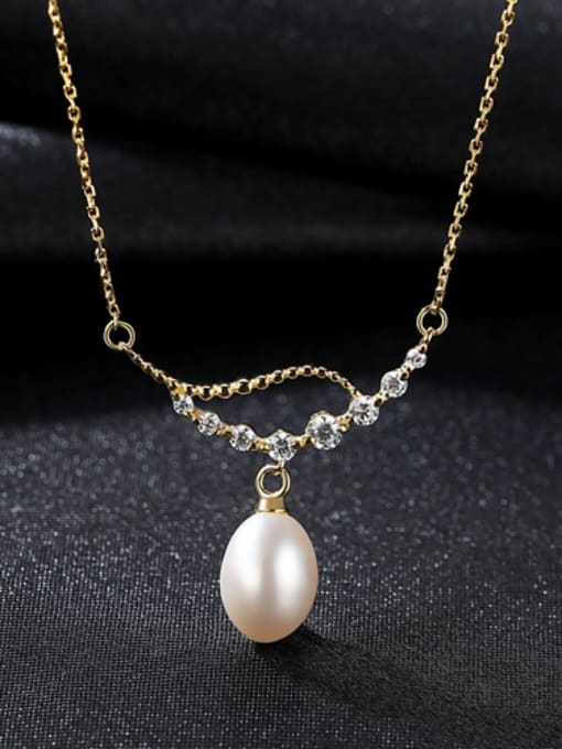 18K gold White Pearl Pure silver electroplated 18K gold natural freshwater pearl Zircon Necklace