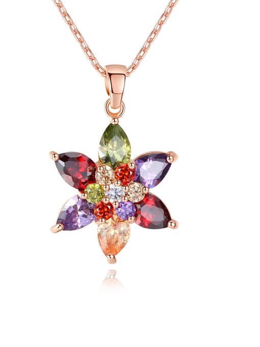 BLING SU Copper With 3A cubic zirconia Trendy Flower Necklaces