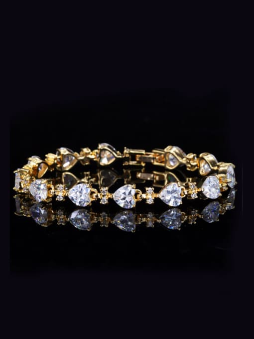 L.WIN Shining Heart-shape Zircons Gold Plated Women Bracelet 0