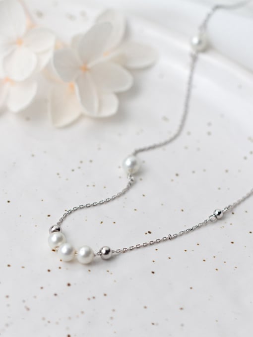 white Temperament S925 Silver Artificial Pearl Necklace