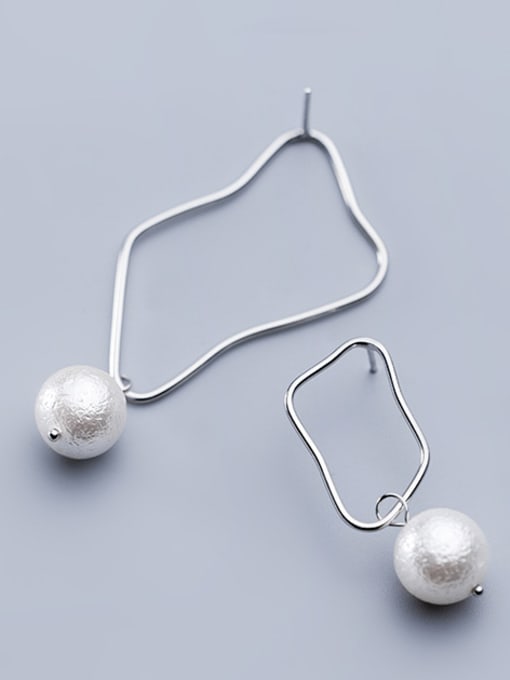 Rosh 925 Sterling Silver With Platinum Plated Simplistic Asymmetry Geometric Drop Earrings 1