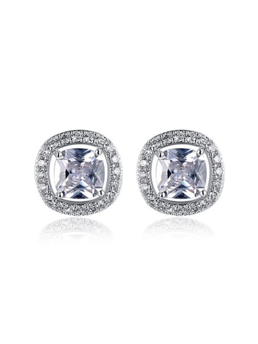 Platinum Trendy Square Shaped Swiss CZ Stud Earrings