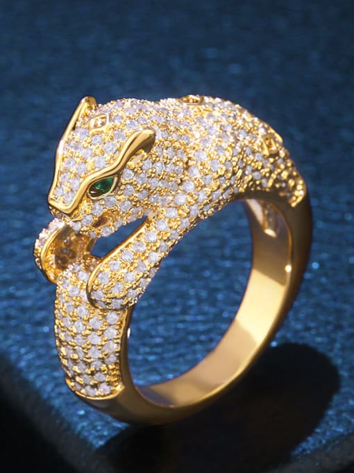 Golden Copper With  Cubic Zirconia Personality Animal leopard Rings