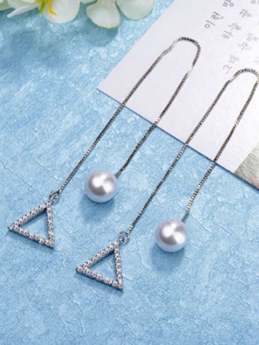 Rosh Simple Hollow Triangle Imitation Pearl Line Earrings 2