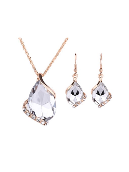 white Alloy Imitation-gold Plated Fashion Artificial Gemstone Two Pieces Jewelry Set
