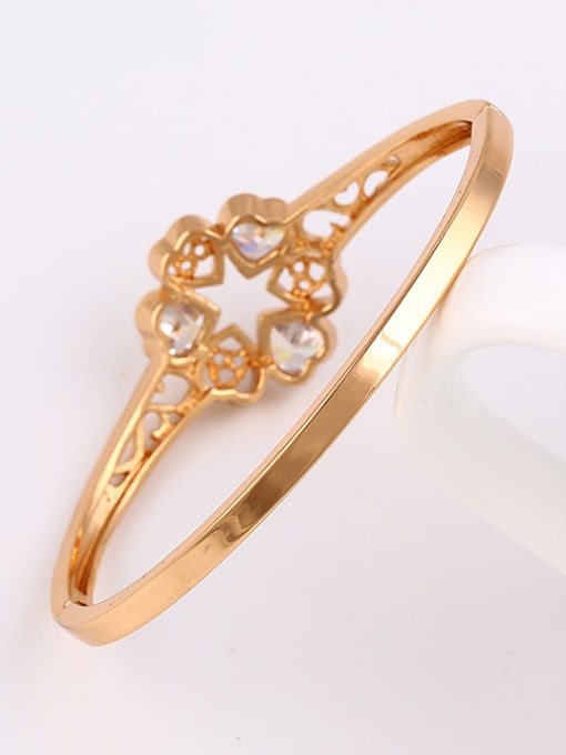 XP Copper Alloy Rose Gold Plated Fashion Hollow Heart-shaped Artificial Gemstones Bangle 2