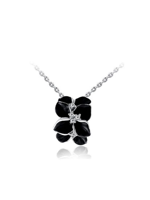 Platinum Elegant Black Flower Petal Shaped Enamel Necklace