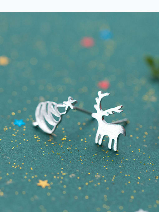 Rosh 925 Sterling Silver With Platinum Plated Cute Elk Asymmetric Christmas Tree  Stud Earrings 4