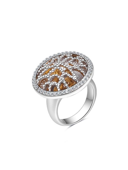 Ronaldo Exaggerated Hollow Flower Pattern Rhinestones Ring 0