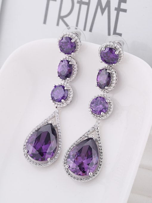 Purple Fashion Water Drop shaped Zirconias Copper Drop Earrings