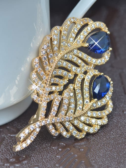 Wei Jia Noble Gold Plated AAA Zirconias Copper Leaves Brooch 1