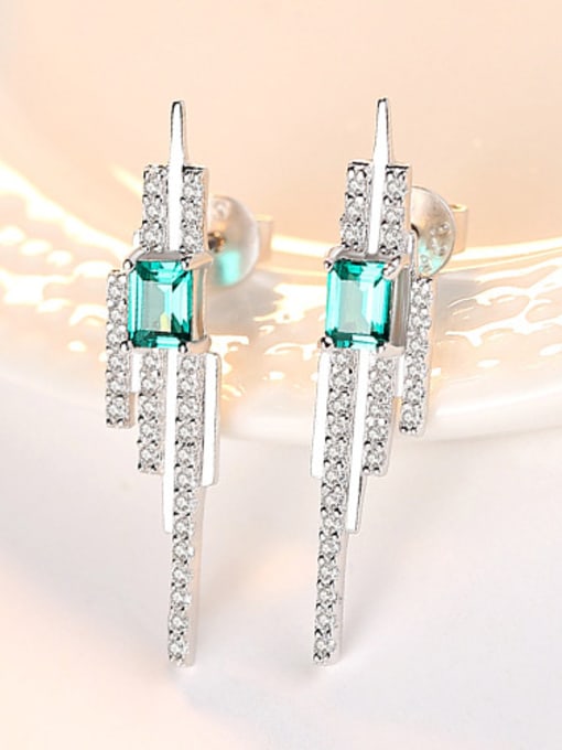 Emerald Sterling silver emerald inlaid zircon geometric free size earring