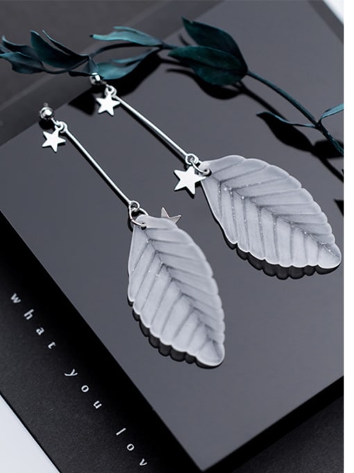 Rosh 925 Sterling Silver With Platinum Plated Trendy Leaf Drop Earrings 1