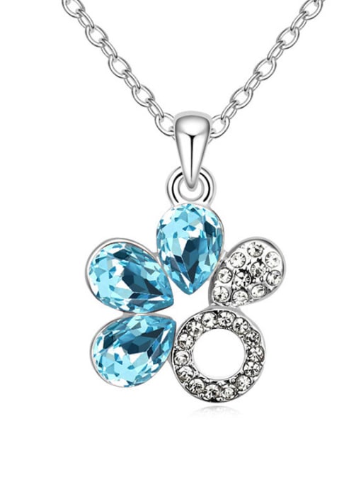 light blue Fashion Shiny Water austrian Crystals Flower Pendant Alloy Necklace