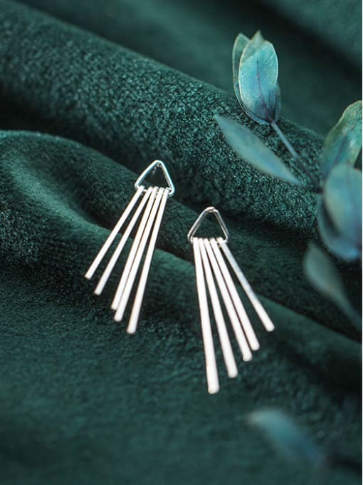 Rosh 925 Sterling Silver With Silver Plated Simplistic Hollow Triangle Tassels Stud Earrings 1