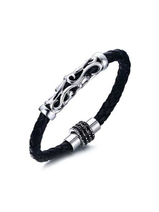 CONG Personality Hollow Flower Shaped Artificial Leather Band Bracelet 0