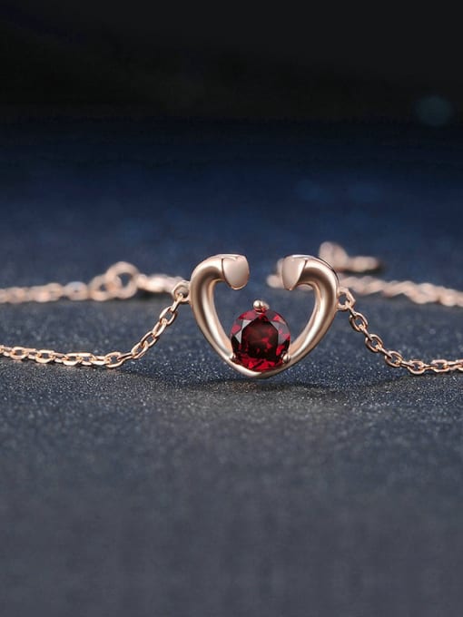 ZK Hollow Heart-shape Silver Bracelet with Garnet 0